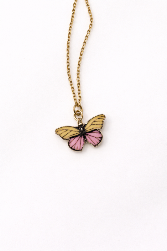 Pink and Yellow Butterfly Necklace